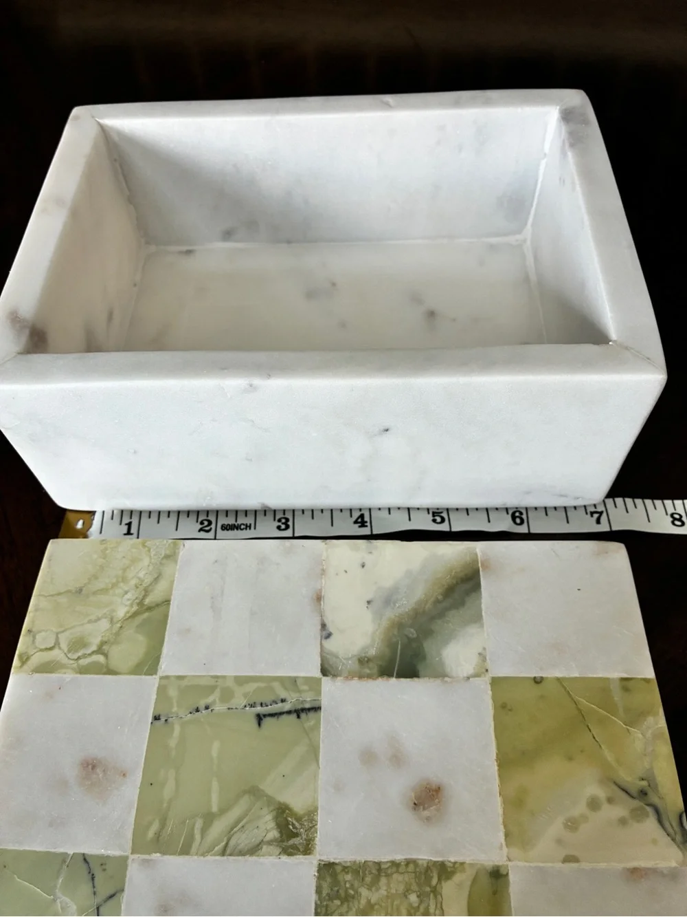 Green Onyx Inlay and White Marble Decorative Trinket Box